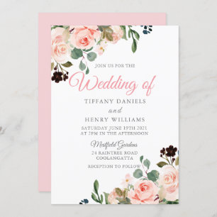 Invitation Fleurs d'aquarelle en bleu clair Design Mariage mo