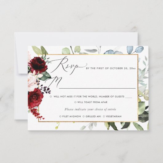 Invitation Fleurs d'aquarelle en fleurs passionnées, RSVP w R (Devant)