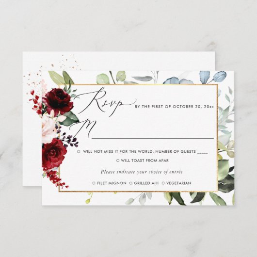 Invitation Fleurs d'aquarelle en fleurs passionnées, RSVP w R (Devant / Derrière)