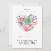 Invitation Fleurs d'aquarelle et Baby shower cardiaque succul (Devant)