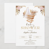 Invitation Fleurs d'aquarelle et Baby shower de laiton Pampas (Devant / Derrière)