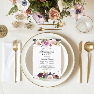 Invitation Fleurs d'aquarelle et baies de Bourgogne modernes
