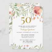 Invitation Fleurs d'aquarelle et Gold 50e anniversaire (Devant / Derrière)