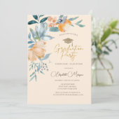 Invitation Fleurs d'aquarelle Fête de graduation de crème (Debout devant)