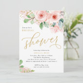 Invitation Fleurs d'aquarelle Fête des mariées, rose et or (Debout devant)