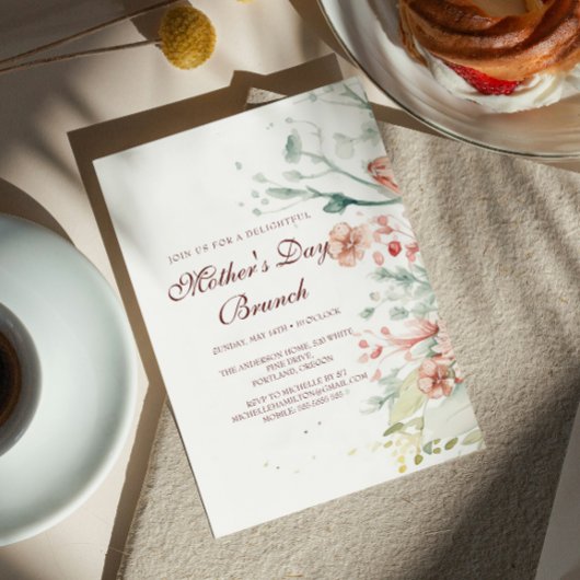 Invitation Fleurs d'aquarelle Fête des mères Brunch Invitatio