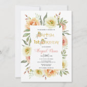 Invitation Fleurs d'aquarelle fille baptême et 1er anniversai (Devant)