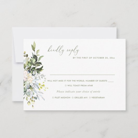 Invitation Fleurs d'aquarelle gomme bleue Eucalyptus, repas R (Devant)