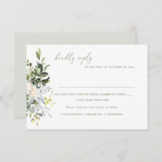 Invitation Fleurs d'aquarelle gomme bleue Eucalyptus, repas R (Devant / Derrière)