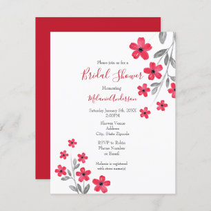 Invitation Fleurs d'aquarelle gris rouge