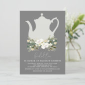 Invitation Fleurs d'aquarelle gris thé nuptiale (Debout devant)