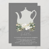 Invitation Fleurs d'aquarelle gris thé nuptiale (Devant / Derrière)