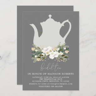 Invitation Fleurs d'aquarelle gris thé nuptiale