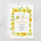 Invitation Fleurs d'aquarelle jaune Baptême floral neutre (Devant)