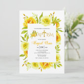 Invitation Fleurs d'aquarelle jaune Baptême floral neutre (Debout devant)