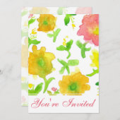 Invitation Fleurs d'aquarelle jaune fête d'anniversaire (Devant / Derrière)