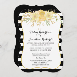 Invitation Fleurs d'aquarelle jaune Mariages d'or