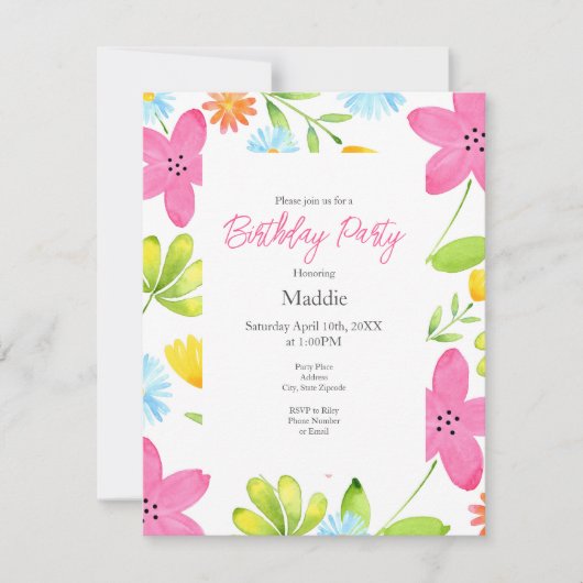 Invitation Fleurs d'aquarelle jetées (Devant)