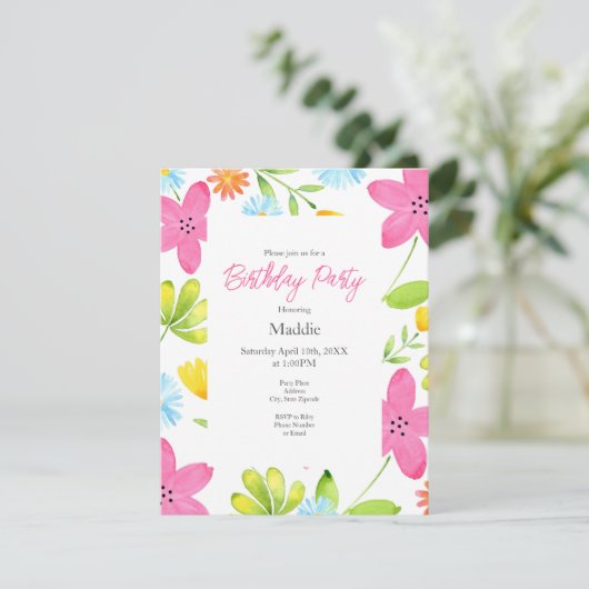 Invitation Fleurs d'aquarelle jetées (Debout devant)