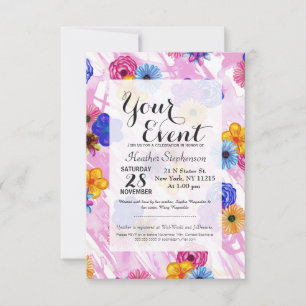 Invitation Fleurs d'aquarelle jolies filles sur aquarelle ros