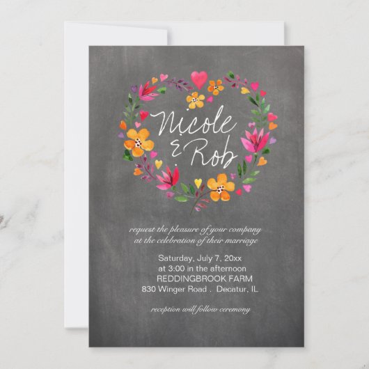Invitation Fleurs d'aquarelle Mariage de couronnes| gris (Devant)