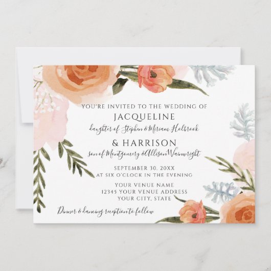 Invitation Fleurs d'aquarelle Mariage de remplissage de broch (Devant)