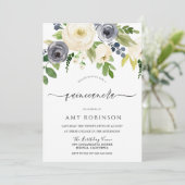 Invitation Fleurs d'aquarelle marine et champagne Quinceanera (Debout devant)