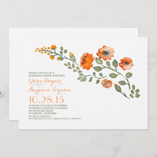 Invitation Fleurs d'aquarelle-mignon dîner de répétition flor (Devant / Derrière)