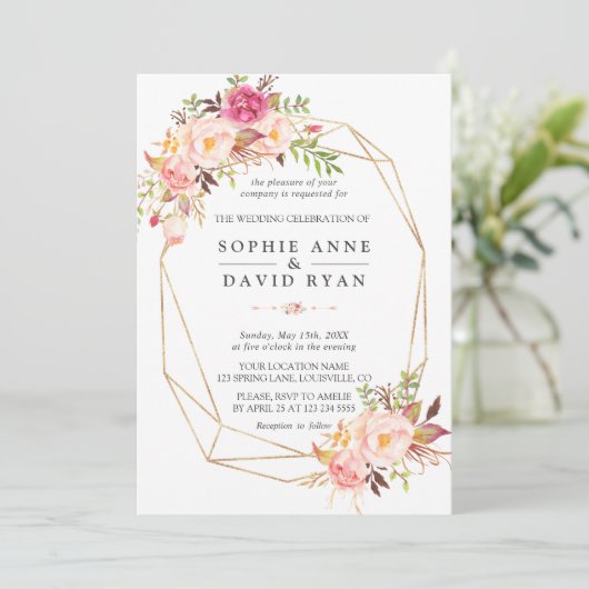 Invitation Fleurs d'aquarelle modernes Mariage or (Debout devant)