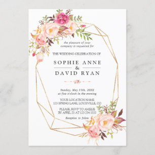 Invitation Fleurs d'aquarelle modernes Mariage or