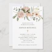 Invitation Fleurs d'aquarelle neutres Boho simples | Baptême (Devant)
