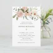 Invitation Fleurs d'aquarelle neutres Boho simples | Baptême (Debout devant)