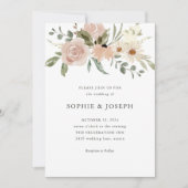 Invitation Fleurs d'aquarelle neutres simples | Mariage blanc (Devant)