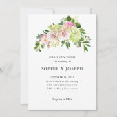 Invitation Fleurs d'aquarelle neutres simples | Mariage blanc (Devant)