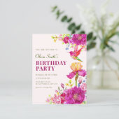 Invitation Fleurs d'aquarelle oiseau anniversaire (Debout devant)