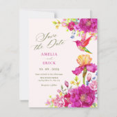 Invitation Fleurs d'aquarelle oiseau mariage (Devant)