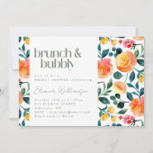 Invitation Fleurs d'aquarelle orange rustique Brunch Bubbly (Devant)