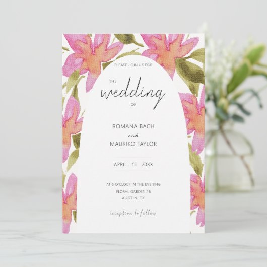 Invitation Fleurs d'aquarelle Pastel Boho Rose (Debout devant)