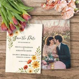 Invitation Fleurs d'aquarelle photo mariage Enregistrer la da