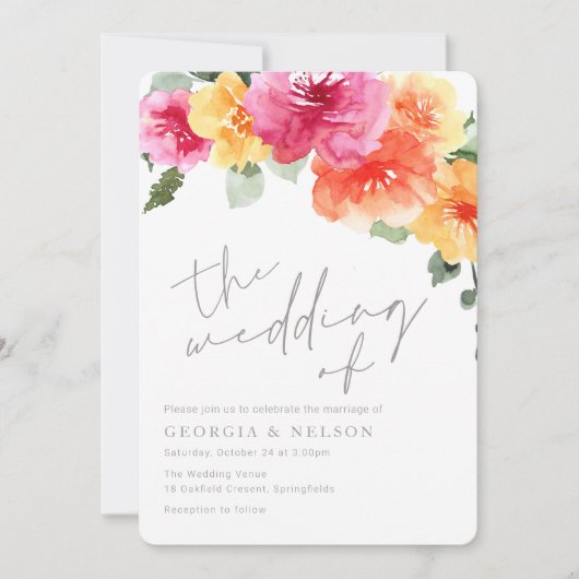 Invitation Fleurs d'aquarelle printanière Gras Mariage modern (Devant)