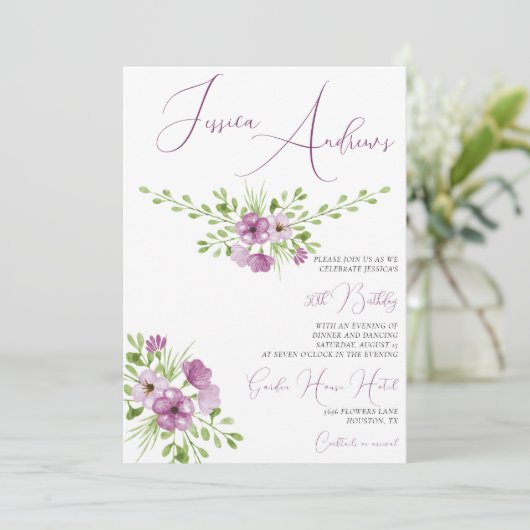 Invitation Fleurs d'aquarelle romantique 50e anniversaire (Debout devant)