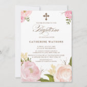 Invitation Fleurs d'aquarelle romantique et baptême croisé (Devant)