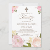 Invitation Fleurs d'aquarelle romantique et Bautizo croisé (Devant)