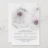 Invitation Fleurs d'aquarelle romantique Mariage gris et rose (Devant)