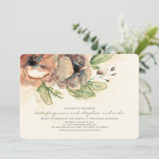 Invitation Fleurs d'aquarelle romantique Mariage rustique Inv (Debout devant)