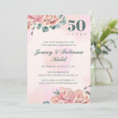 Invitation Fleurs d'aquarelle rose 50e anniversaire de mariag (Debout devant)