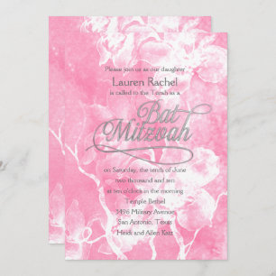 Invitation Fleurs d'aquarelle rose bat mitzvah