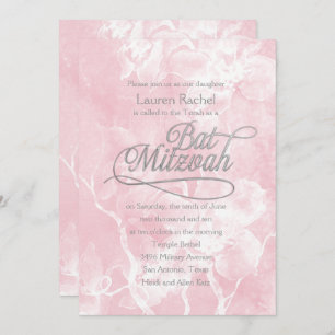 Invitation Fleurs d'aquarelle rose bat mitzvah