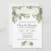 Invitation Fleurs d'aquarelle rose blanche (Devant)