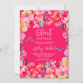 Invitation Fleurs d'aquarelle rose bohème Douce 16 ans (Devant)